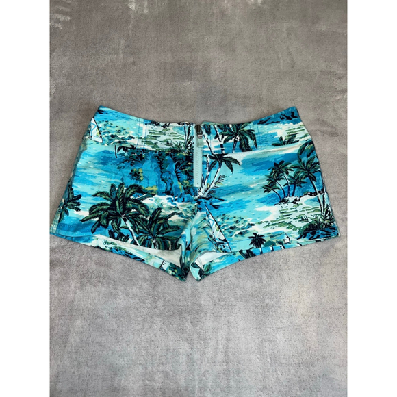 EXPRESS Pants - VTG EXPRESS Blue Green Palm Tree low rise Shorts Juniors 3
